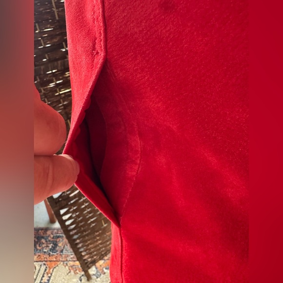 Chicos Red Suede Leather, Lined, Zip Front with Pockets Women's Jacket - Picture 9 of 10